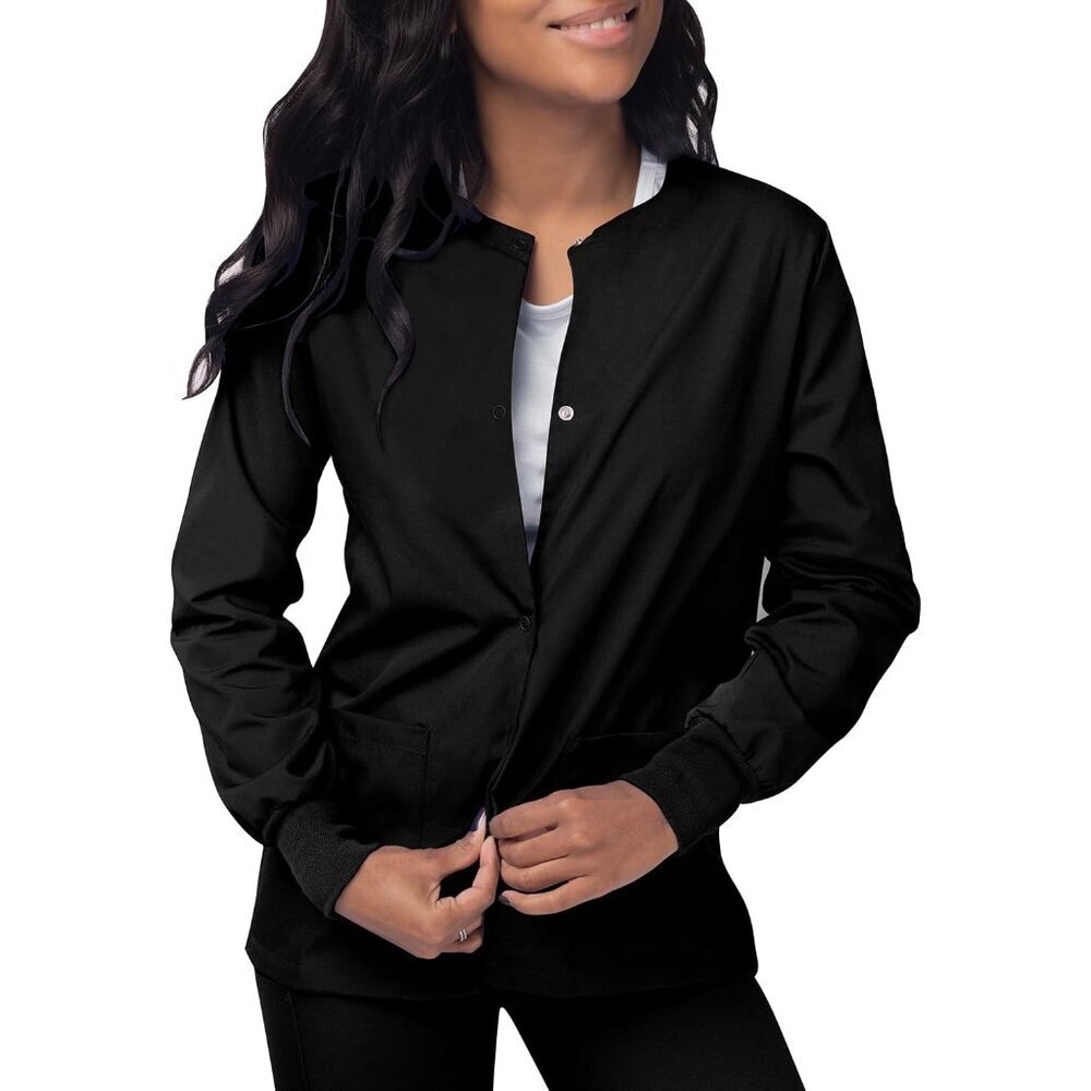 Medical Scrubs Women Warm Up Jacket Cotton Polyester Black XS - Picture 5 of 8